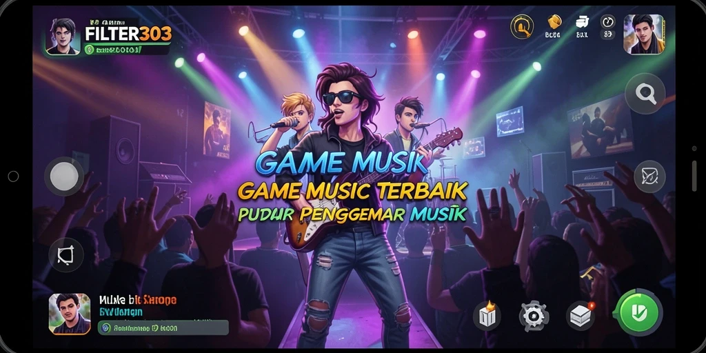 Gameplay FILTER303 menampilkan pemain beraksi dengan berbagai alat musik.