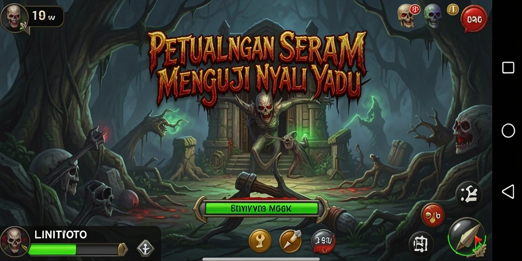 Screenshot LINITOTO menampilkan suasana mencekam dengan makhluk menakutkan.