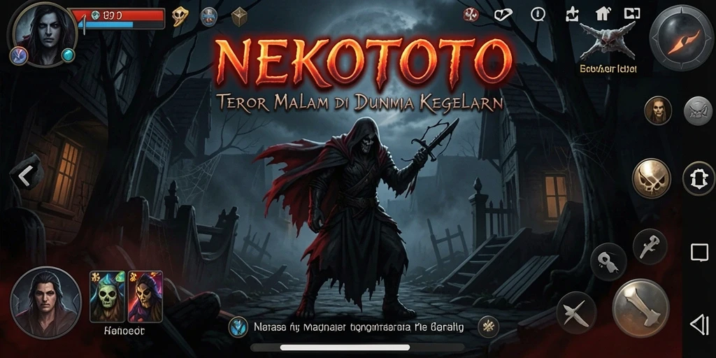 Screenshot gameplay yang menunjukkan kengerian dunia NEKOTOTO.