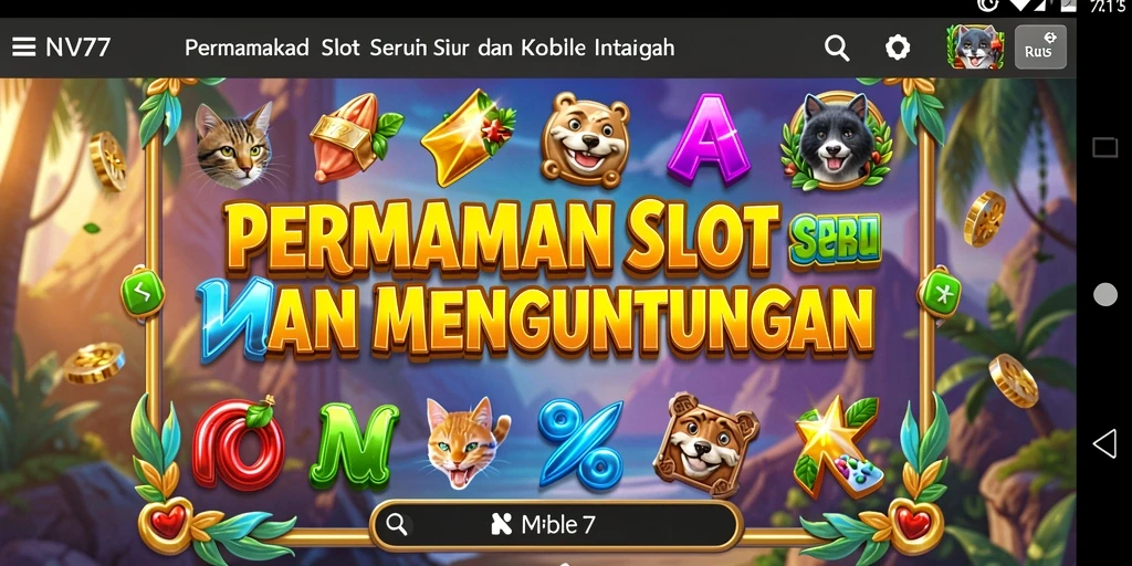 Tampilan gameplay NV77 yang menarik dengan beragam tema slot.