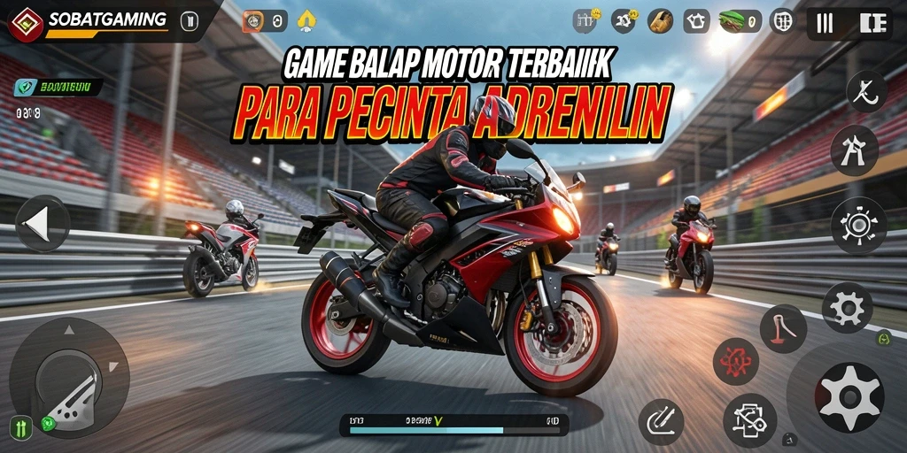 Tampilan gameplay balapan motor yang mendebarkan dan penuh aksi.